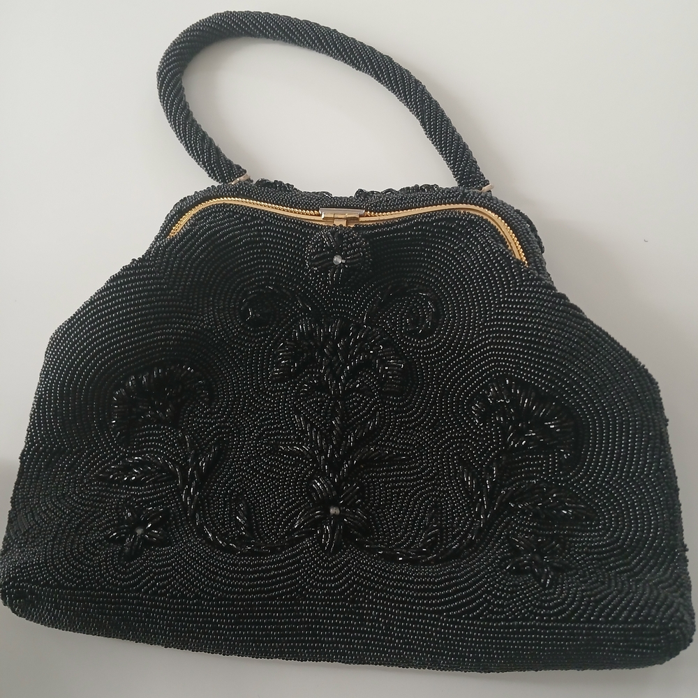 Chic Black Beaded Satchel